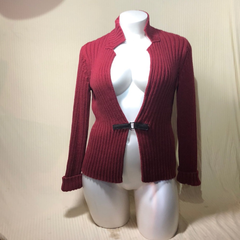 Red open front sweater